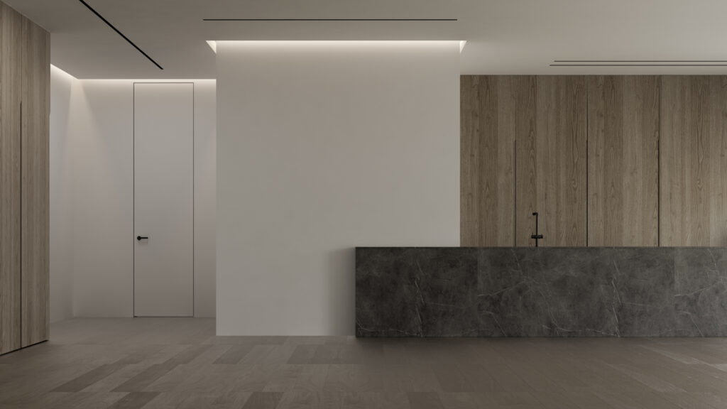 Interior of empty modern living room 3D rendering